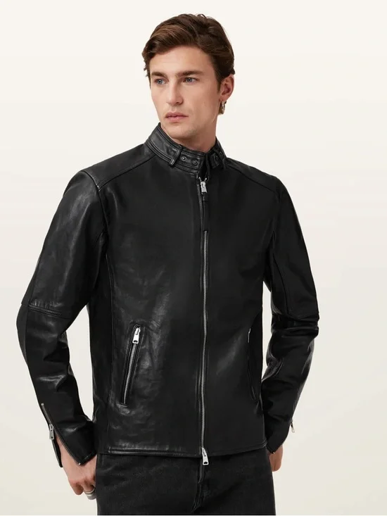 AllSaints Black Leather Slim Fit Bomber Jacket CORA LEATHER JACKET - Picture 4 of 11
